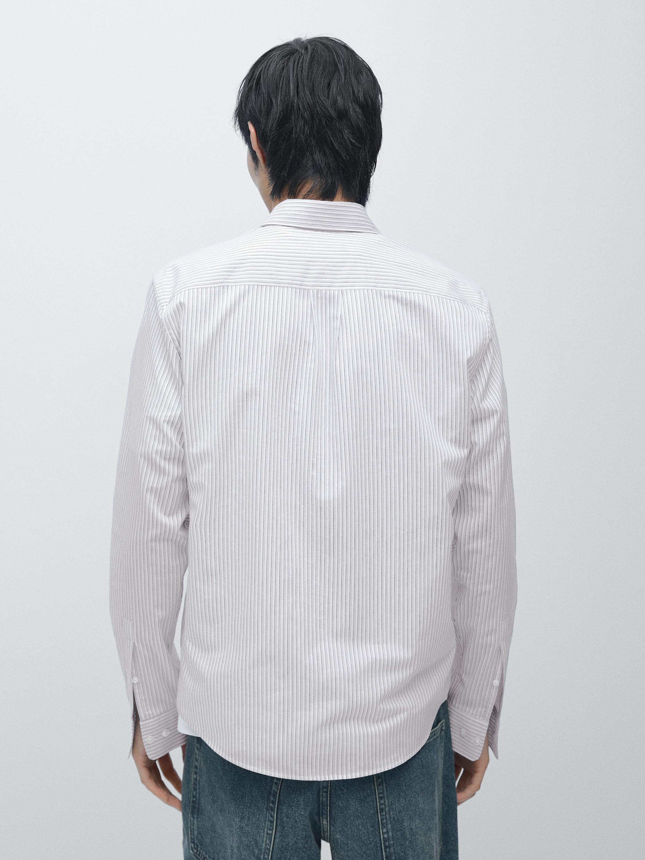 Chemise regular fit à rayures en coton mélangé
